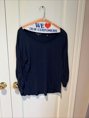 Vince Navy Long Sleeve Scoop-Neck Top with Sleeve Tie Size Medium